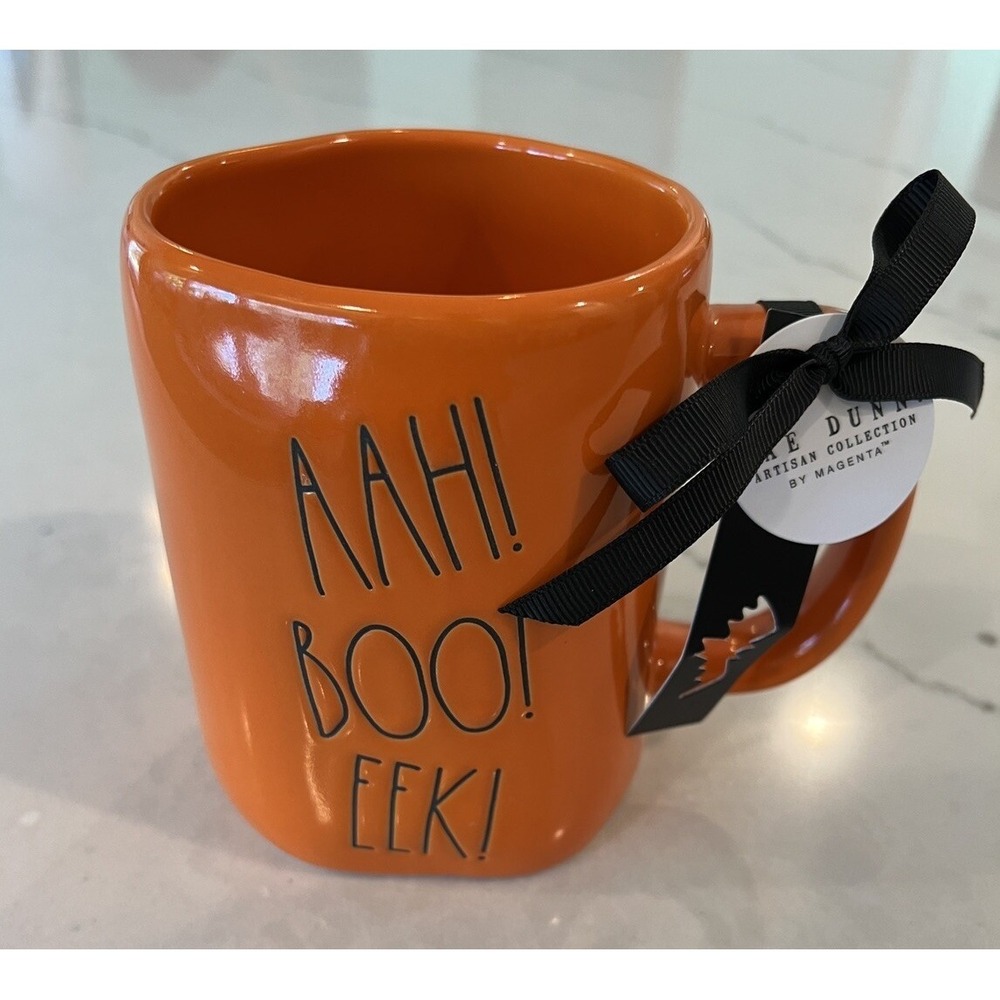 Rae Dunn AAH!‎ BOO! EEK! Orange Halloween Tea Coffee Mug, Brand NEW